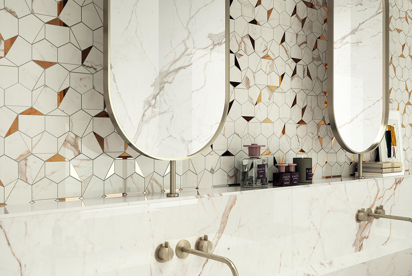 MARVEL SHINE CALACATTA PRESTIGIO / CALACATTA PRESTIGIO BOOKMATCH / CALACATTA PRESTIGIO GOLD HEX SHINY